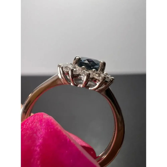 London blue topaz halo ring in platinum over sterling silver. ctw 1.40 size 5 - Picture 9 of 11